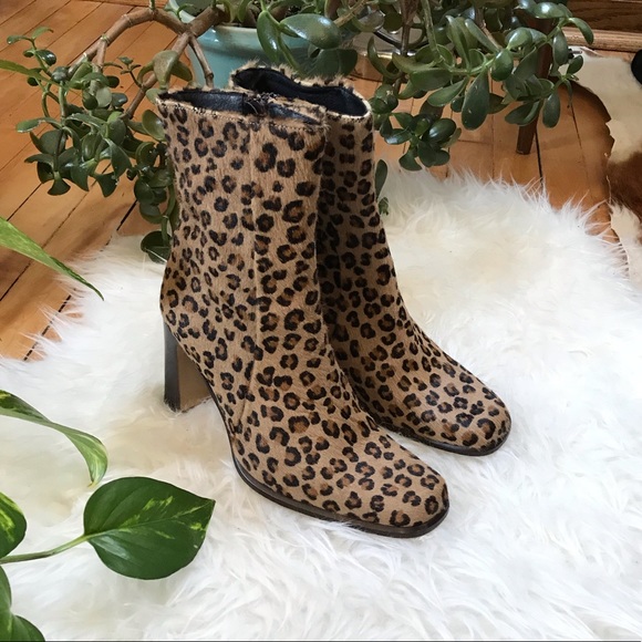 Charles David Leopard Calf Hair Heeled Booties - Picture 2 of 8